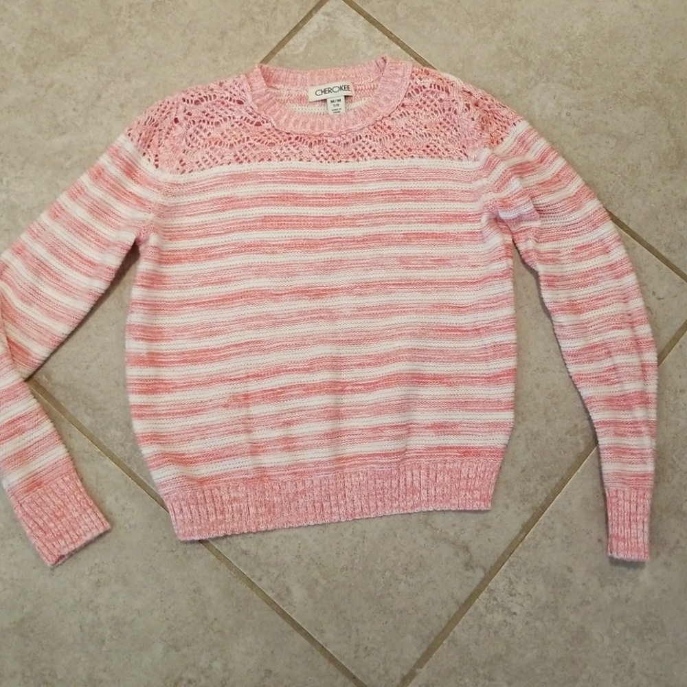 Girls size Medium (7/8) pink and white sweater